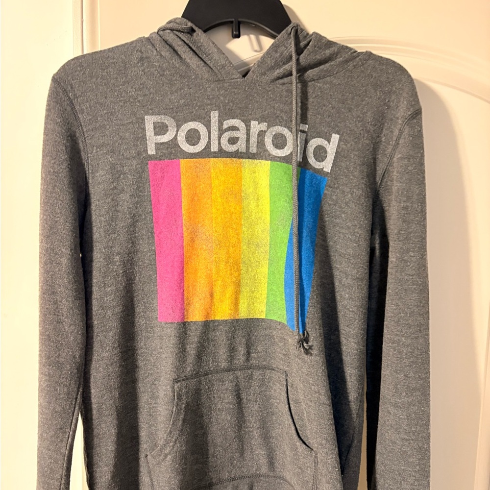 Polaroid Gray Hoodie with Rainbow Design